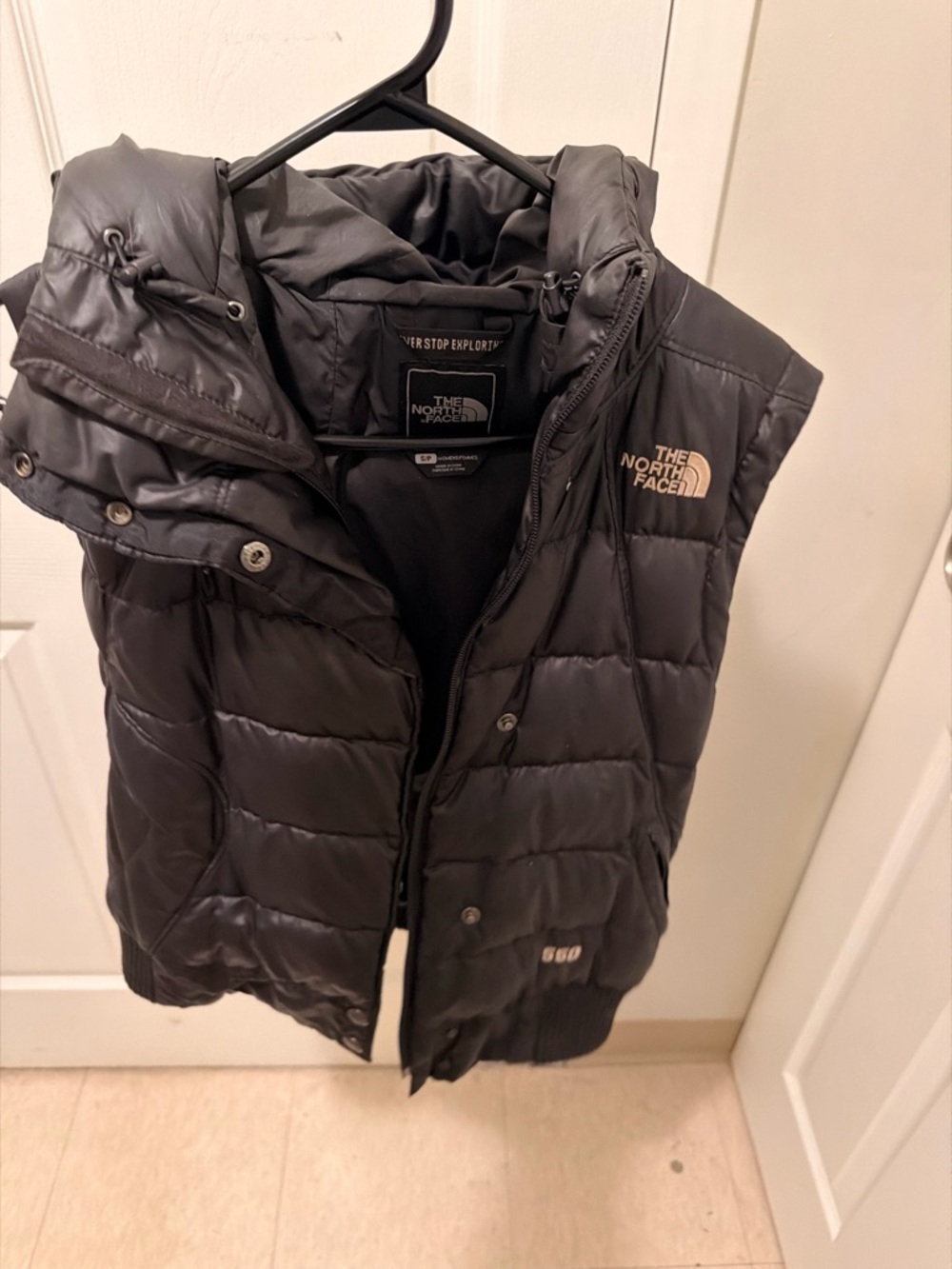 The North Face Black Quilted 650 Down Vest with Hood